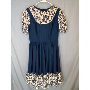 Handmaid dress, square dance, blue and white.